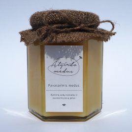 Pavasarinis medus, 400 g. (šešiakampis stiklainis)